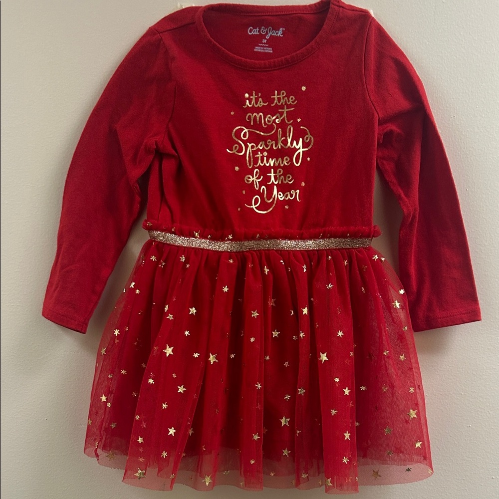 Cat & Jack Red Dress with Gold Star Accents